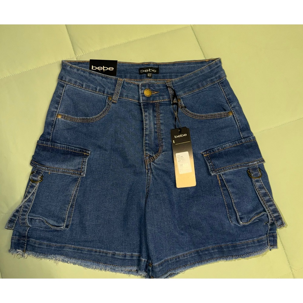 Bebe Womens High Rise Cargo Denim Shorts